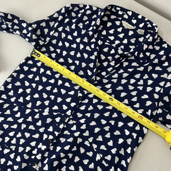 11•1•TYLHO Anthropologie long sleeved navy blue with white hearts ruffle size S - Picture 8 of 9
